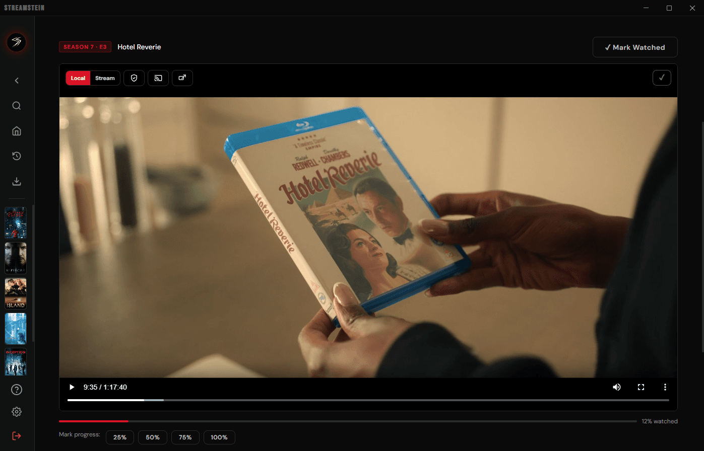 StreamStein video player with local and streaming controls